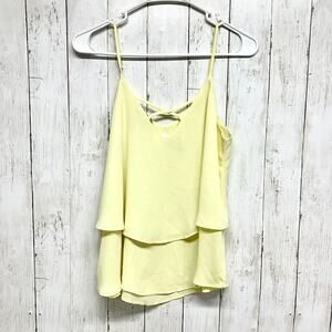 Annabella Shirt Women Size Small Pastel Yellow Criss Cross Front Tiered Tank Top